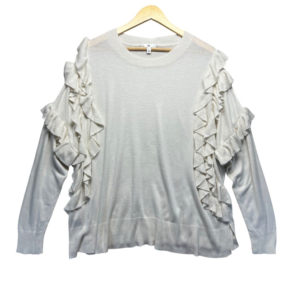 BP Cream Ruffle Long Sleeve Sweater Women's Knit To BOHO Cottagecore Fairy L